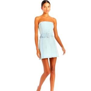 Amanda Uprichard Fae Strapless Denim Blue Fit & Flare Belted Mini Dress Medium